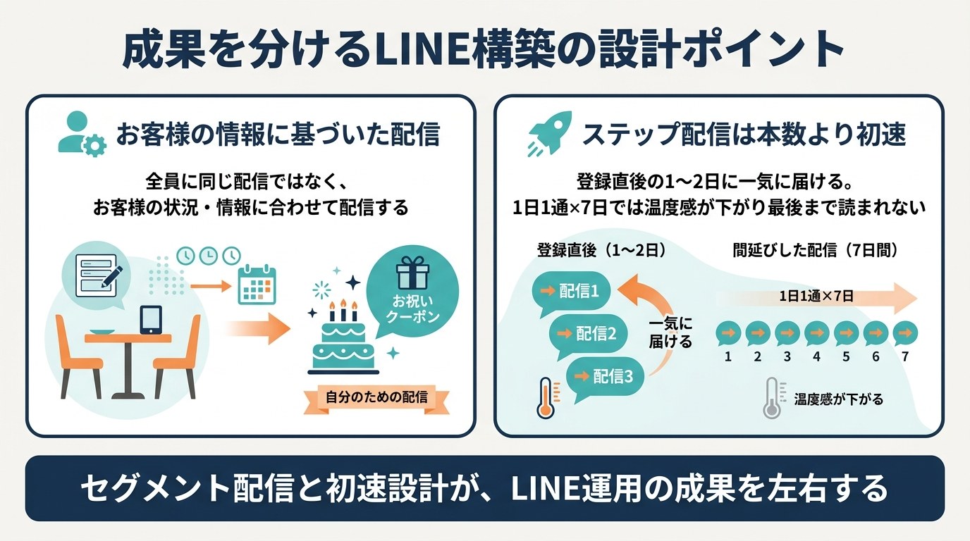 成果を分けるLINE構築の設計ポイント。お客様情報に基づいた配信とステップ配信の初速設計