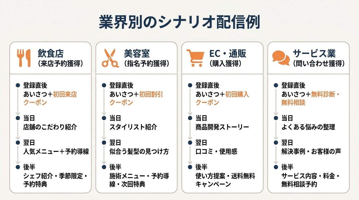 飲食店・美容室・EC通販・サービス業の業界別シナリオ配信の流れ