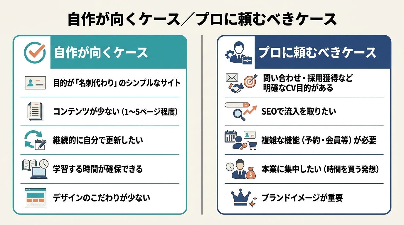 自作が向くケースとプロに頼むべきケースの対比