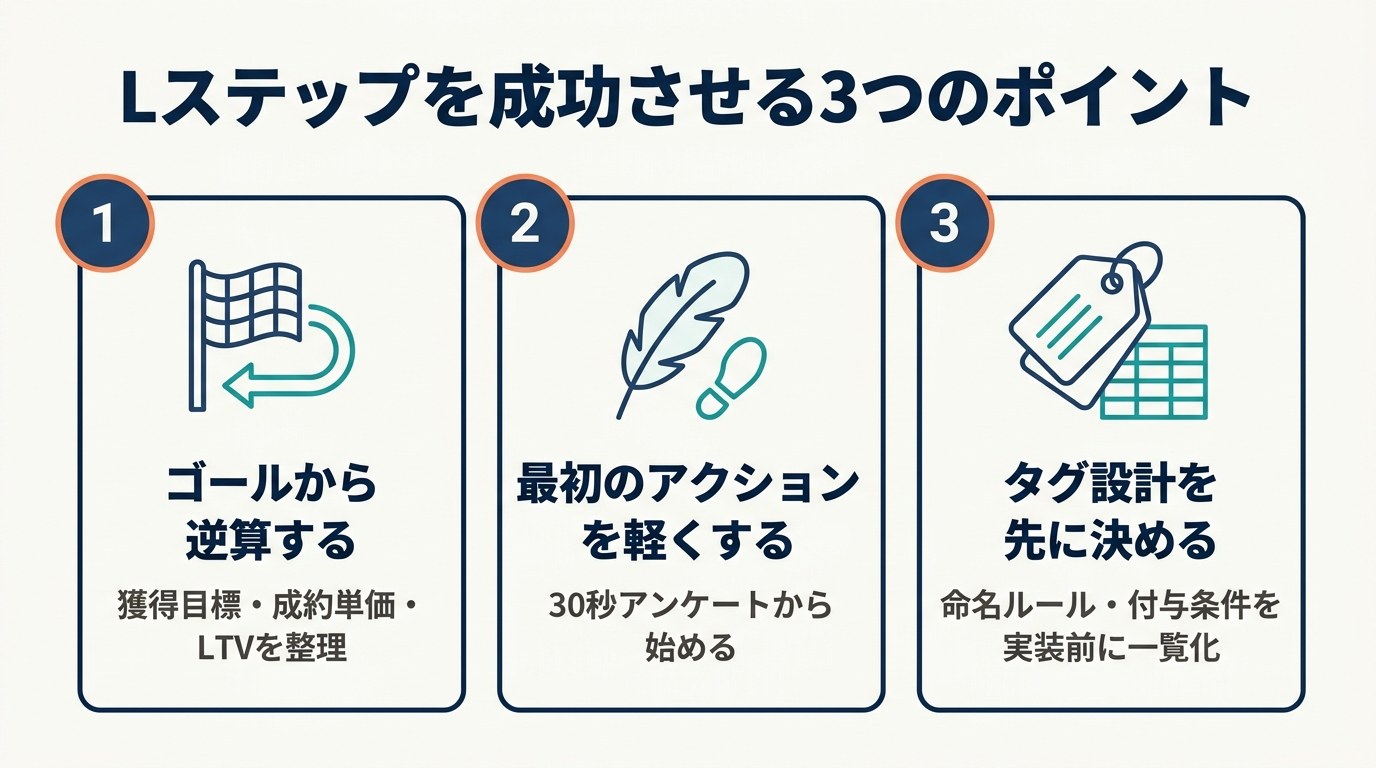 Lステップを成功させる3つのポイント（ゴール逆算・最初のアクションを軽く・タグ設計を先に）