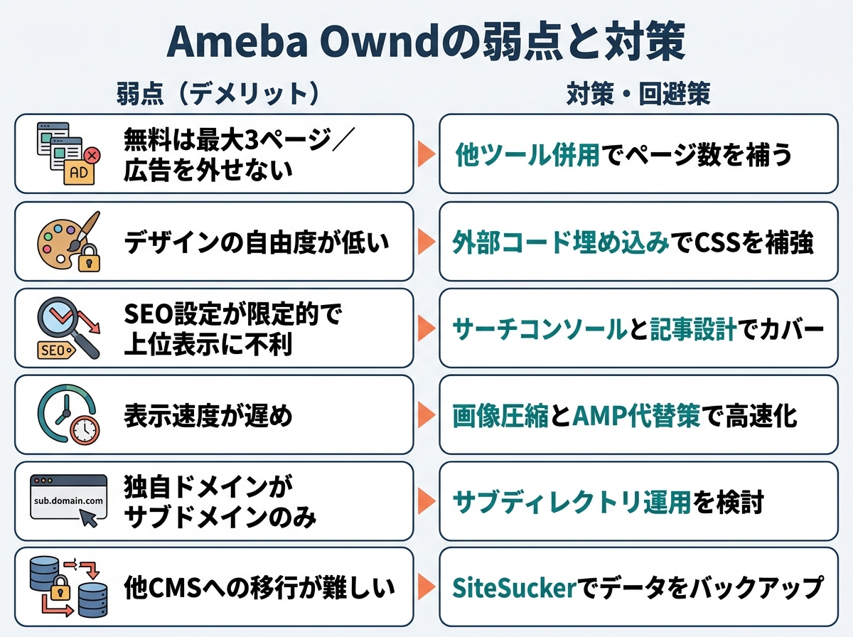 Ameba Owndの弱点（デメリット）と対策・回避策の一覧